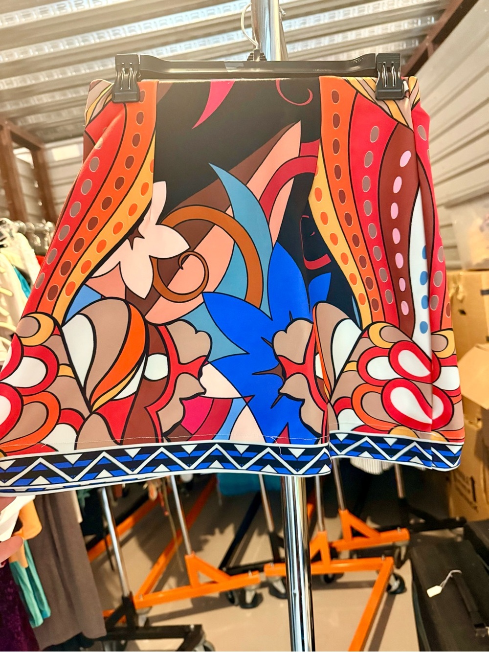 Vibrant Abstract Print Mini Skirt in Blue, Red & Orange